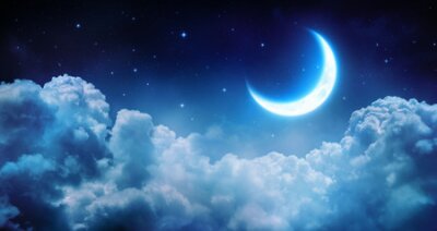 Papier peint  Romantique, lune, étoilé, nuit, nuages