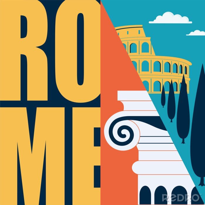 Papier peint  Rome, Italy vector illustration, postcard. Travel to Rome modern flat graphic design element