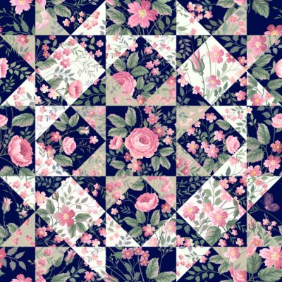 Roses anglaises sur le graphique de fond de patchwork