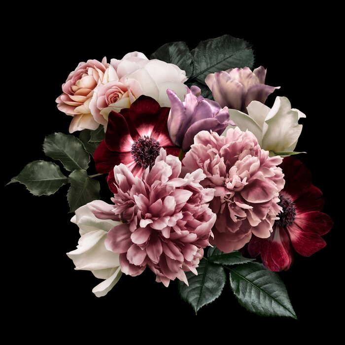 Papier peint  Roses blanches et pivoines dans un bouquet romantique