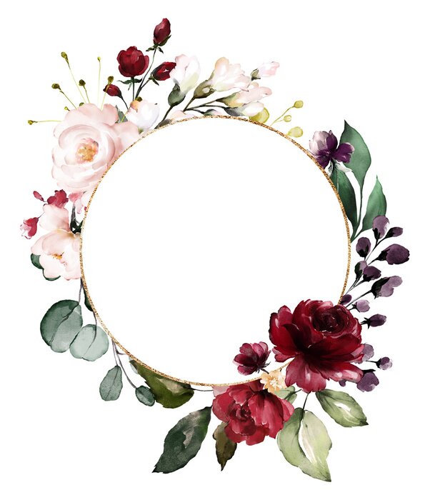 Papier peint  Roses carmin sur une couronne bohème