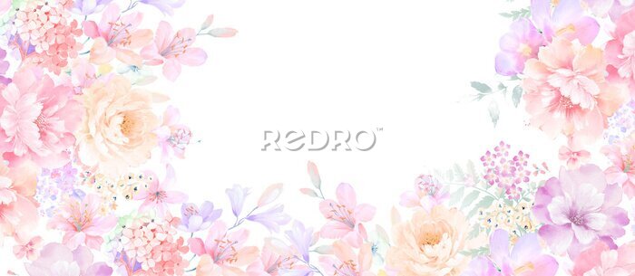 Papier peint  Roses élégantes et fleurs de pivoine