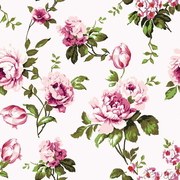 Papier peint  Roses subtiles style shabby