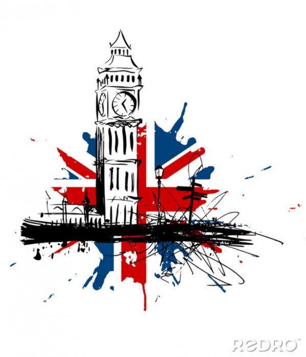 Papier peint  Royaume-Uni Big Ben drapeau