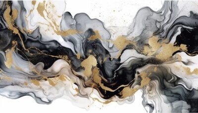Papier peint  Rubans abstraits noirs blancs et or