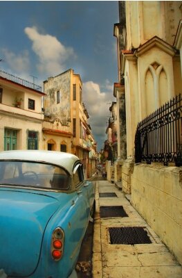 Papier peint  Rue à La Havane Pentecôte vieille voiture américaine