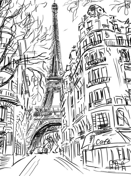Papier peint  Rue à Paris près de la Tour Eiffel