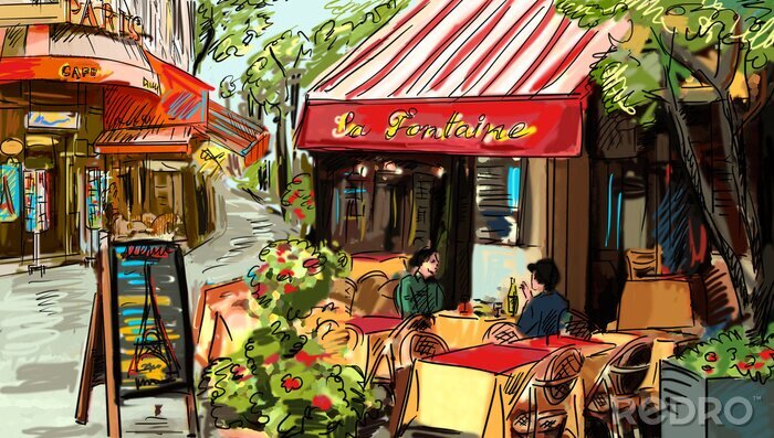 Papier peint  Rue de Paris - illustration