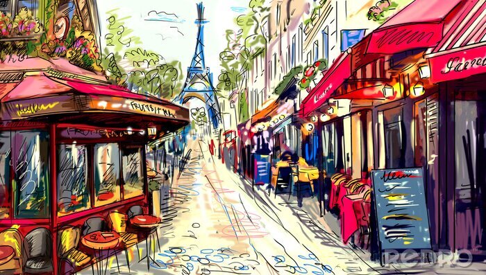 Papier peint  Rue de Paris - illustration