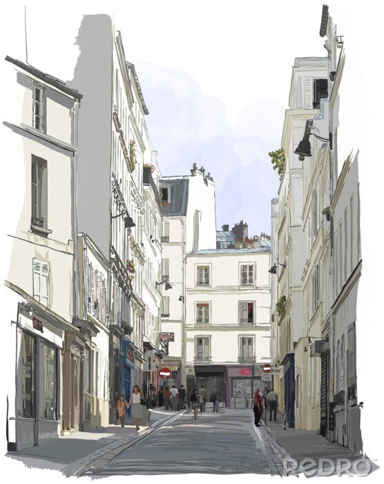 Papier peint  Rue de Paris style peinture