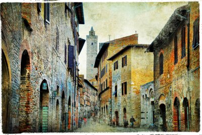 Papier peint  Rue de toscane peinte avec des maisons