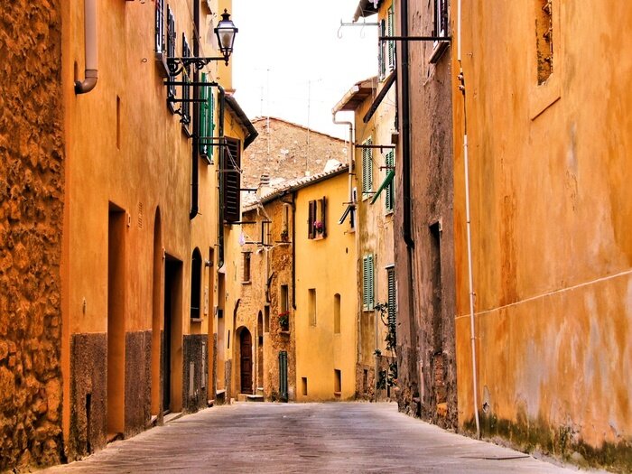 Papier peint  Rue et maisons orange