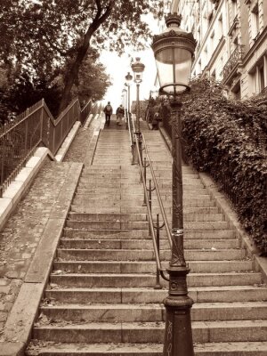 Papier peint  Rue parisienne et escaliers version sépia