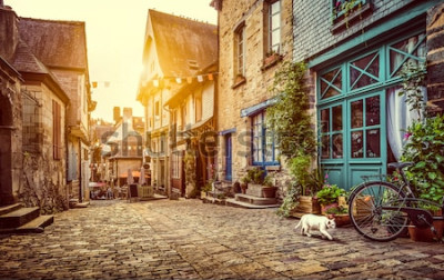 Papier peint  Rue pavée au coucher du soleil