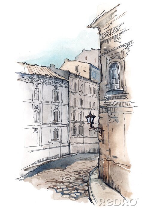 Papier peint  Rue pavée peinte