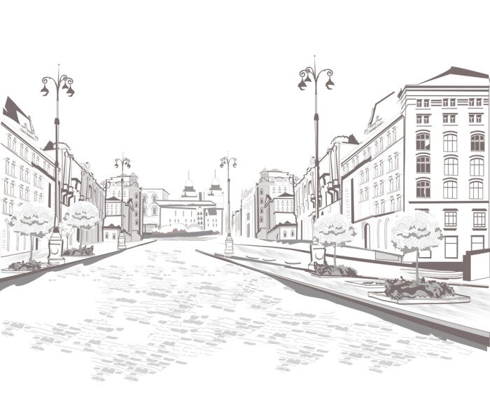 Papier peint  Rue peinte en noir et blanc