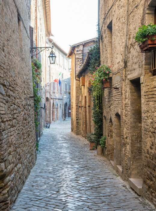 Papier peint  Ruelle aux fenêtres fleuries