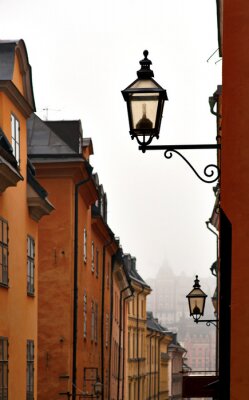 Papier peint  Ruelle avec des lampadaires à Stockholm