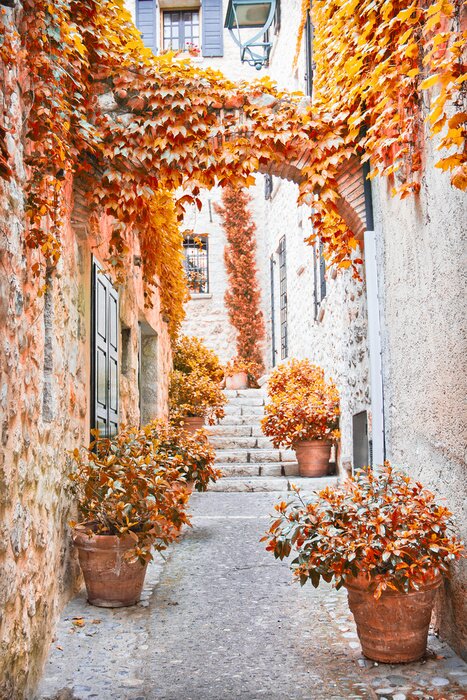 Papier peint  Ruelle en pierre à l'automne