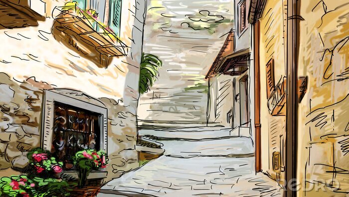 Papier peint  Ruelle peinte en Toscane