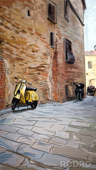 Papier peint  Rues de Toscane sur une illustration en couleur