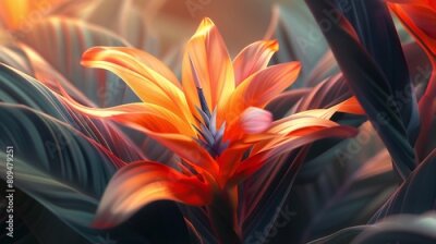 Papier peint  Sacred Haven: Nestled among the leaves, the Strelitzia flower offers a sacred haven, a refuge from the storms of life.