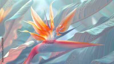 Papier peint  Sacred Haven: Nestled among the leaves, the Strelitzia flower offers a sacred haven, a refuge from the storms of life.