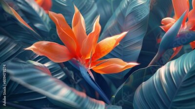 Papier peint  Sacred Haven: Nestled among the leaves, the Strelitzia flower offers a sacred haven, a refuge from the storms of life.