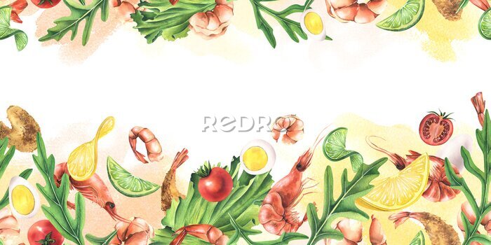 Papier peint  Salade de légumes aux crevettes