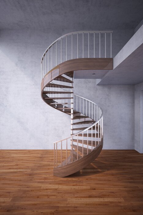 Papier peint  Salle de séjour avec un escalier en colimaçon