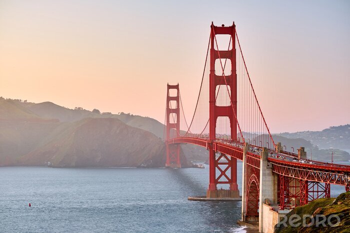 Papier peint  San Francisco et Golden Gate au coucher du soleil