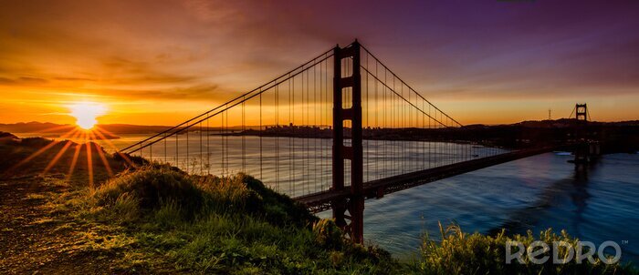 Papier peint  San Francisco Golden Gate et soleil
