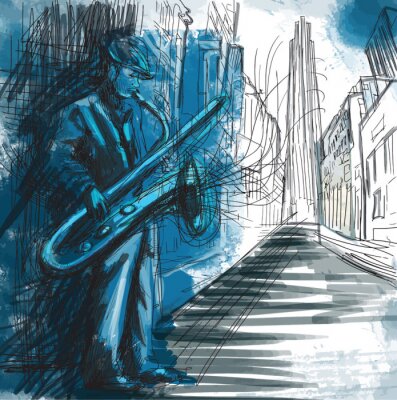 Papier peint  Saxophoniste jouant dans la rue