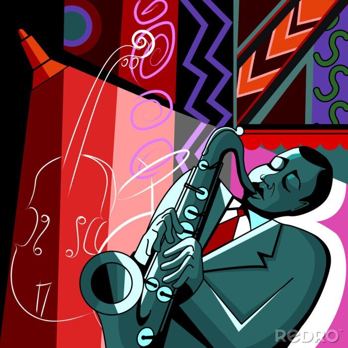 Papier peint  saxophoniste sur un fond coloré