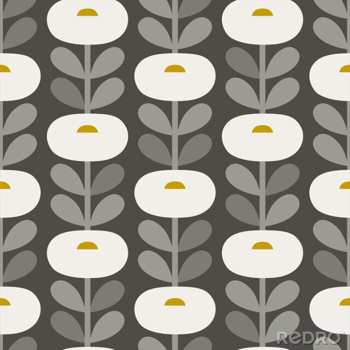 Papier peint  Scandinavian style daisies gray vector seamless pattern.