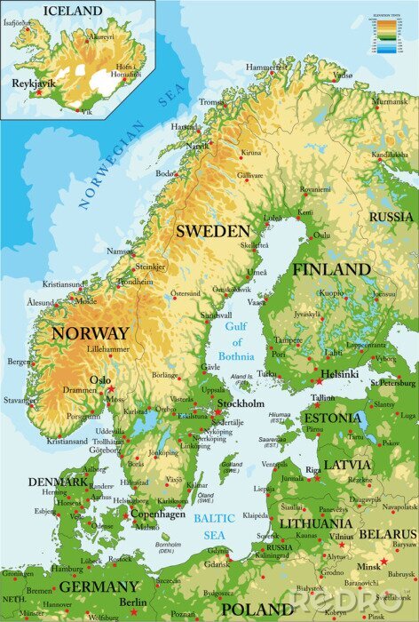 Papier peint  Scandinavie-carte physique
