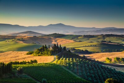 Scenic paysage de Toscane, au lever du soleil, Val d'Orcia, Italie