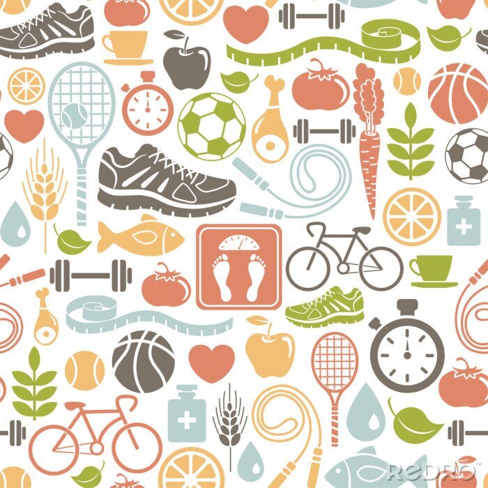 Papier peint  seamless, avec des icônes de mode de vie sain