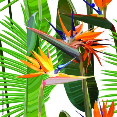 Papier peint  Seamless background with Strelitzia Reginae orange tropical flower. Vector illustration, EPS 10