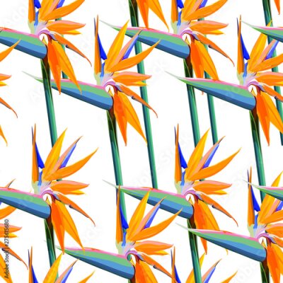 Papier peint  Seamless background with Strelitzia Reginae orange tropical flower. Vector illustration, EPS 10