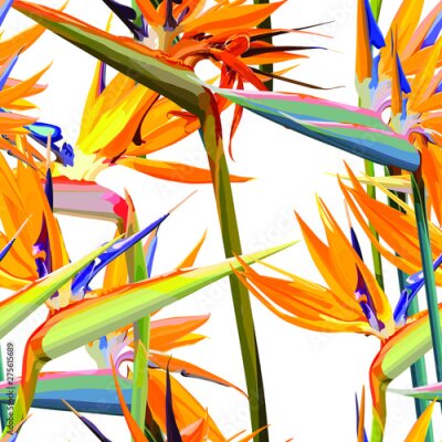 Papier peint  Seamless background with Strelitzia Reginae orange tropical flower. Vector illustration, EPS 10