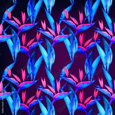 Papier peint  Seamless bird of paradise flower pattern. Hand painted watercolor exotic flowers of strelitzia. Textile design. Perfect for greetings, invitations, manufacture wrapping paper, textile, web design.