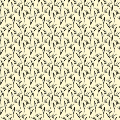 Papier peint  Seamless black and white strelitzia flower pattern. Strelitzia, bird of paradise, or crane lily. Design for textile, wallpapers, greeting cards, decoration. Isolated on yellow background.