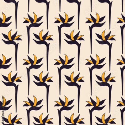 Papier peint  Seamless decorative elegant pattern with cute strelitzia. Print for textile, wallpaper, covers, surface. For fashion fabric. Retro stylization.