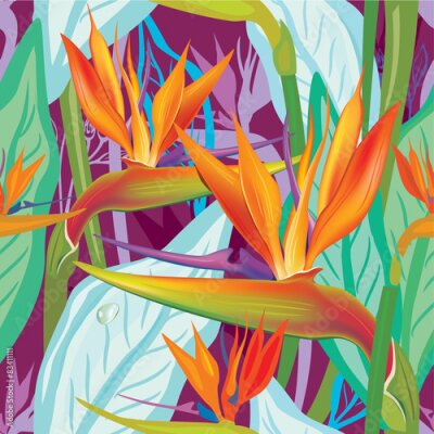 Papier peint  Seamless floral pattern avec Strelitzia