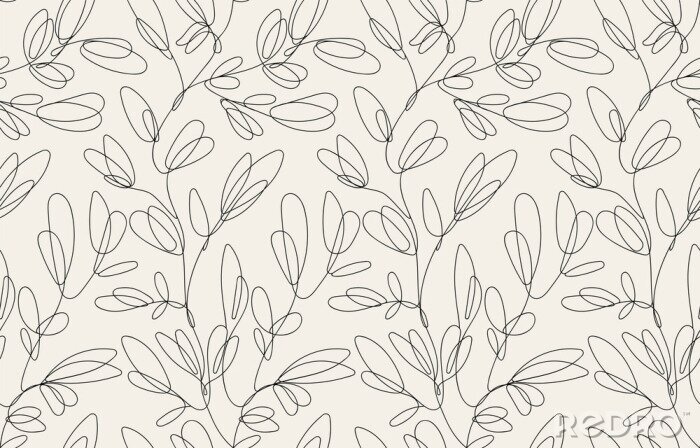 Papier peint  Seamless floral pattern with one line flowers. Vector hand drawn illustration.