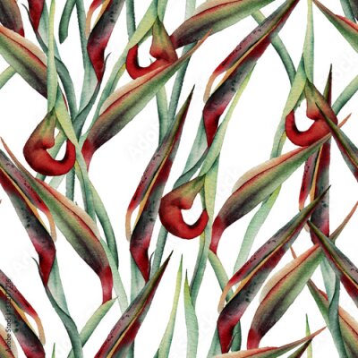 Papier peint  Seamless floral pattern with strelitzia on light background. Template design for textiles, interior, clothes, wallpaper. Watercolor illustration