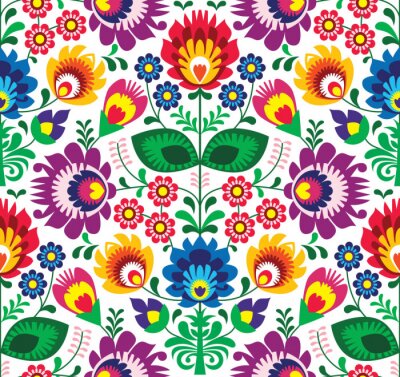 Papier peint à motif  Seamless floral traditionnel polonais - ethnique