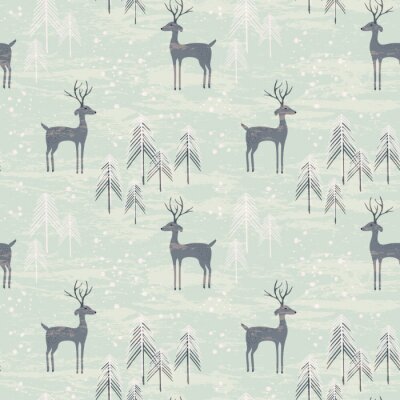 Seamless, modèle, cerfs, hiver, forêt