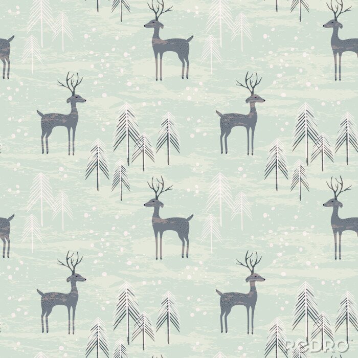 Papier peint  Seamless, modèle, cerfs, hiver, forêt